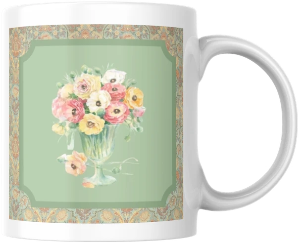 Carols Rose Garden Colorful Dog Rose Flower Vase Ceramic Coffee Mug Tea Cup Fun Novelty Gift 12 oz