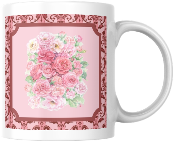 Carols Rose Garden Rosy Pink Rose Flower Bouquet Ceramic Coffee Mug Tea Cup Fun Novelty Gift 12 oz