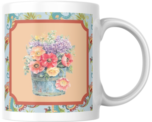 Carols Rose Garden Watercolor Colorful Poppy Flower Bouquet Barrel Vase Ceramic Coffee Mug Tea Cup Fun Novelty Gift 12 oz