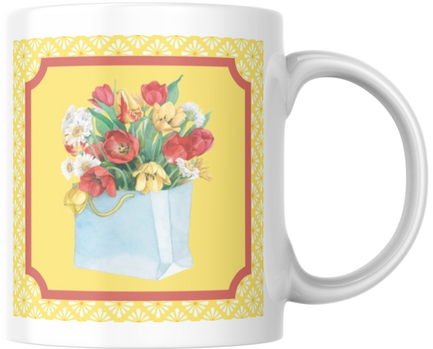 Carols Rose Garden Watercolor Tulip Flower Bag Bouquet Ceramic Coffee Mug Tea Cup Fun Novelty Gift 12 oz