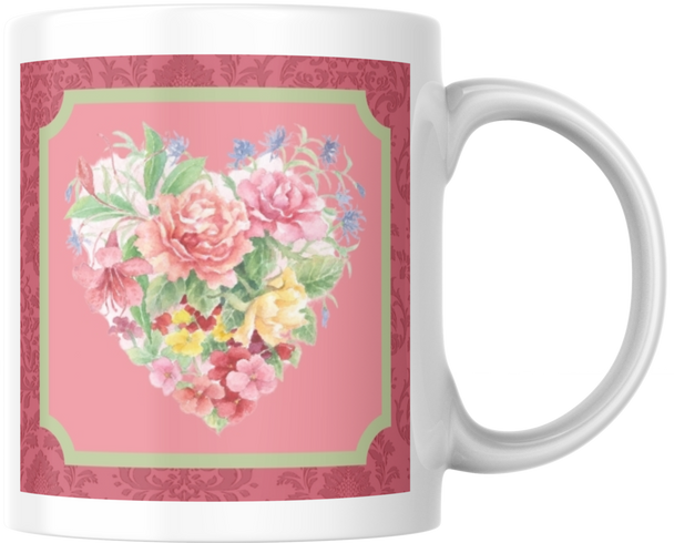 Carols Rose Garden Watercolor Floral Heart Bouquet Love Flower Ceramic Coffee Mug Tea Cup Fun Novelty Gift 12 oz