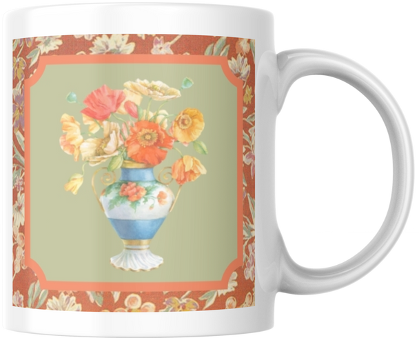 Carols Rose Garden Watercolor Orange Yellow Poppy Flower Vase Ceramic Coffee Mug Tea Cup Fun Novelty Gift 12 oz