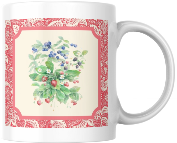 Carols Rose Garden Watercolor Berry Fruit Trio Garden Ceramic Coffee Mug Tea Cup Fun Novelty Gift 12 oz