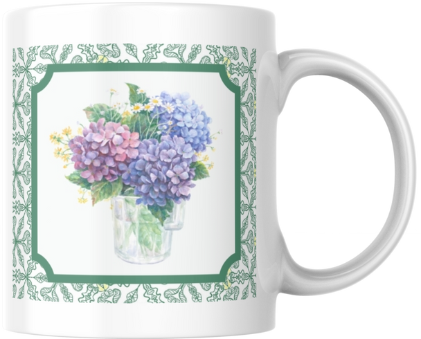 Carols Rose Garden Watercolor Hydrangea Trio Pitcher Flower Vase Ceramic Coffee Mug Tea Cup Fun Novelty Gift 12 oz