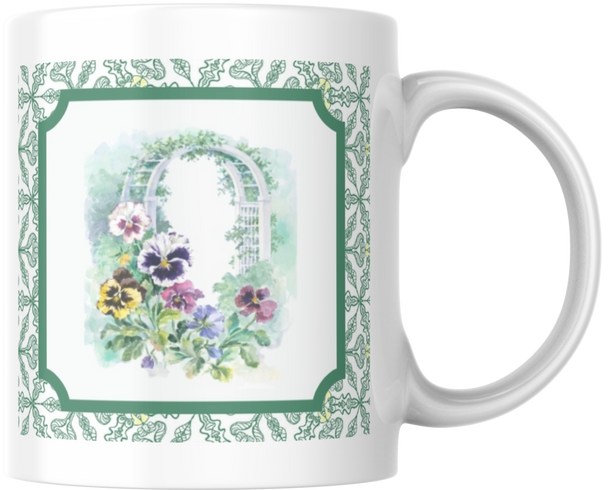 Carols Rose Garden Watercolor Pansy Flower Garden Arch Ceramic Coffee Mug Tea Cup Fun Novelty Gift 12 oz