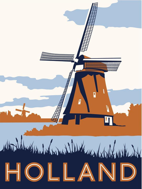 Vintage Holland Travel Netherlands Europe Windmill Illustration Tourism Tourist Ad Visit Scandinavia Cool Wall Decor Art Print Poster 24x36