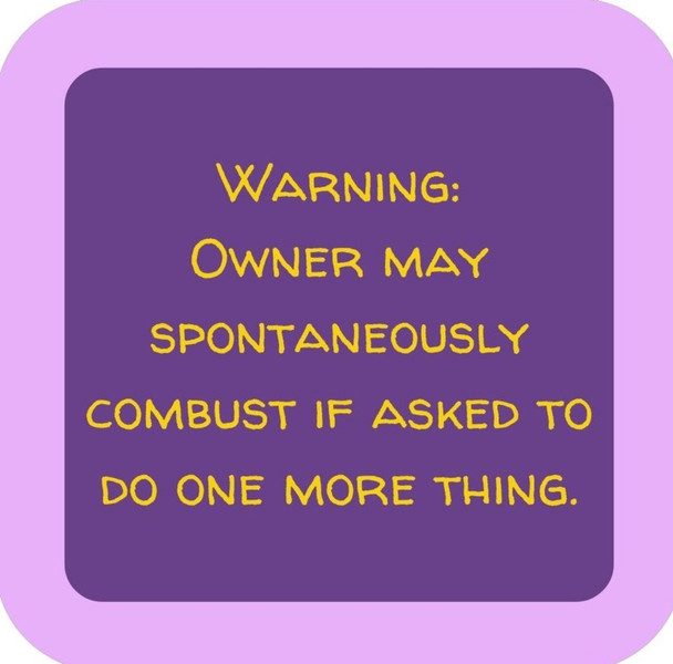 Warning Owner May Spontaneously Combust If Asked To Do One More Thing Premium Drink Coaster Resin With Cork Backing