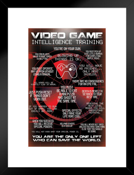 Video Game Intelligence Training Chart Video Gaming Matted Framed Wall Art Print 20x26