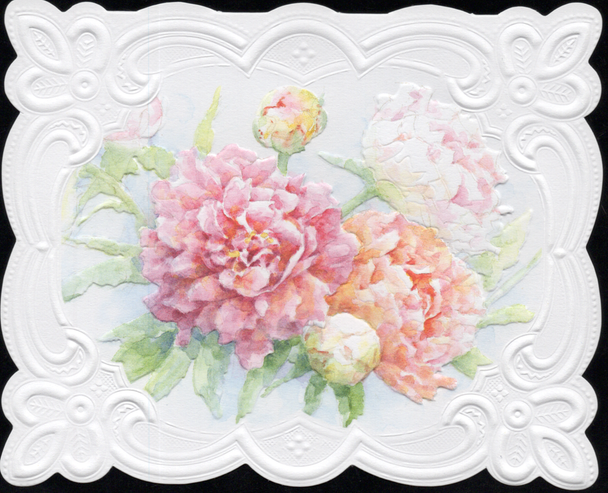 SET OF 3 - Peony Mix Portfolio Boxed Note Cards by Carol Wilson. 10 embossed 4x5 Die-Cut Notecards and Matching Envelopes in Decorative Gift Box with Magnetic Flap. NCP2349