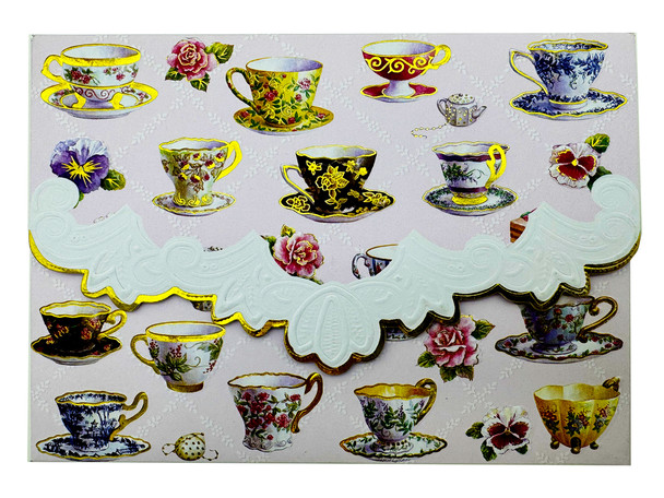 SET OF 3 - Teacups Portfolio Boxed Note Cards by Carol Wilson. 10 embossed 4x5 Die-Cut Notecards and Matching Envelopes in Decorative Gift Box with Magnetic Flap. NCP2049
