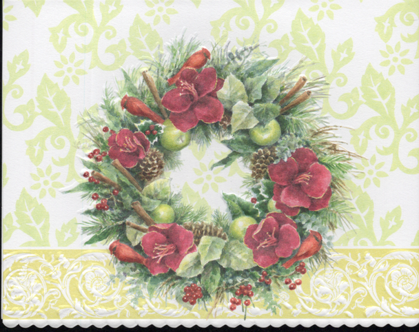SET OF 3 - Christmas Holiday Amaryllis Wreath Portfolio Boxed Note Cards by Carol Wilson. 10 embossed 4x5 Die-Cut Notecards and Matching Envelopes in Decorative Gift Box with Magnetic Flap. NCPX2277