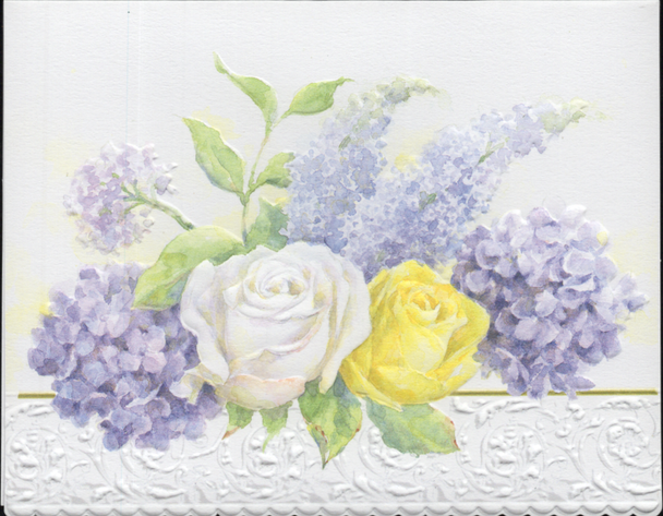 SET OF 3 - Roses and Hydrangeas Portfolio Boxed Note Cards by Carol Wilson. 10 embossed 4x5 Die-Cut Notecards and Matching Envelopes in Decorative Gift Box with Magnetic Flap. NCP2417
