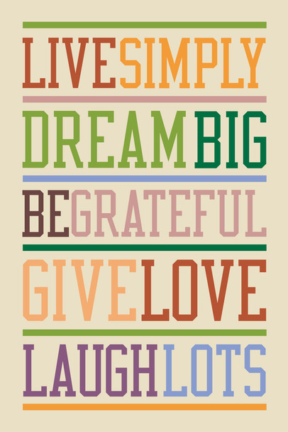 Live Simply Dream Big Cream Multi Cool Wall Art Print Poster 12x18
