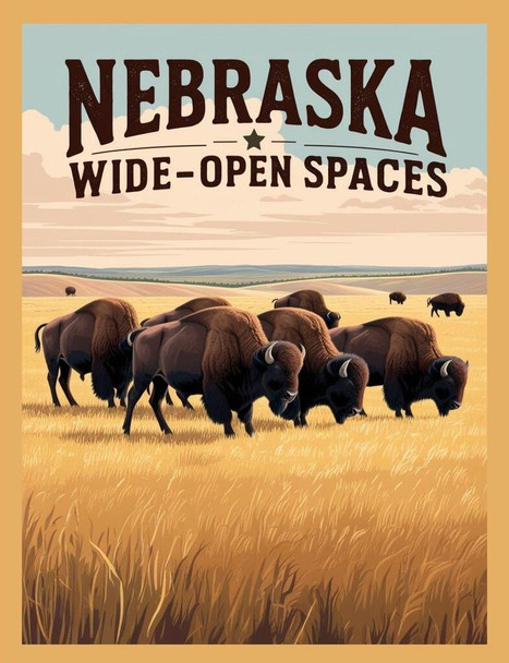 SET OF 3 - Nebraska Wide Open Spaces Buffalo Retro Travel Poster Art Box of 10 Blank Note Cards 4x5