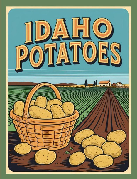 SET OF 3 - Idaho Potatoes Farm Farming Retro Travel Poster Art Box of 10 Blank Note Cards 4x5