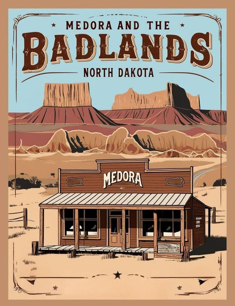 SET OF 3 - Nebraska Medora Badlands Retro Travel Poster Art Box of 10 Blank Note Cards 4x5