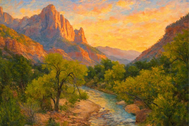 Zion National Park Impressionist Landscape Wall Art Print Poster 16x24
