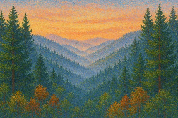 Great Smoky Mountains National Park Pointillist Sunset Wall Art Print Poster 24x36