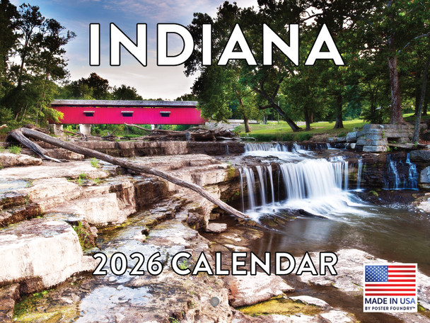 Indiana Calendar 2026 Wall 12 Month Monthly IN Scenic Souvenirs Hoosier Themed Gifts | American Made In The USA