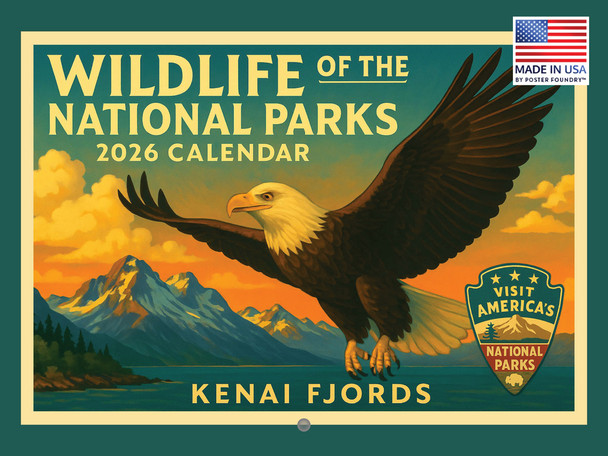 National Parks Wildlife Vintage Travel Poster Calendar 2026 Monthly Wall Calender 12 Month | American Made In The USA