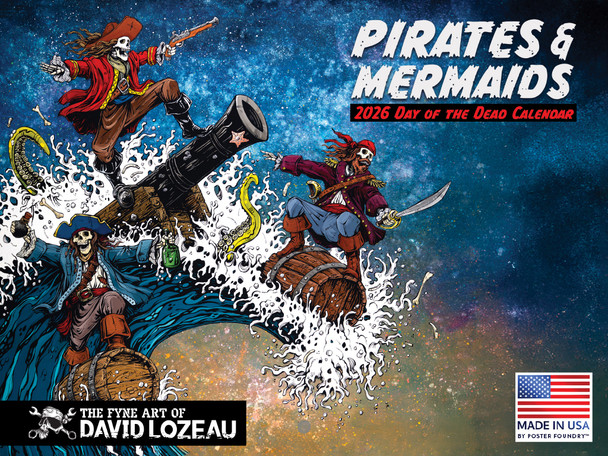 Mermaid Pirate Calendar 2026 Monthly Wall Calender 12 Month | American Made In The USA