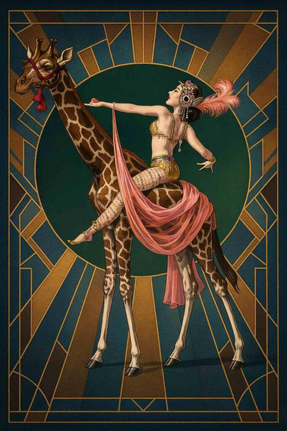Vintage Dreamscape Art Deco Woman Giraffe Illustration Enchanted Cool Wall Art Print Poster 12x18