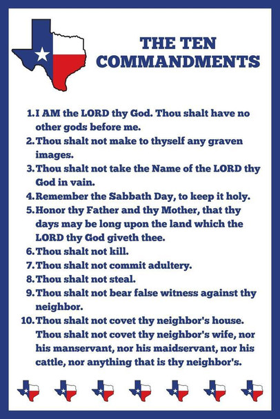 Ten Commandments Texas Schools Required Text State Outline Cool Wall Art Print Poster 24x36