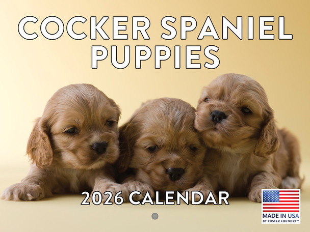 Cocker Spanie Puppyl Calendar 2026 Wall 12 Month Monthly Puppies Cocker Spaniels Gifts For Cocker Spaniel Lovers Women Men Mom Dad | American Made In The USA