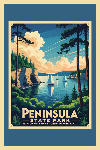 Wisconsin Peninsula State Park Scenic Retro Travel Poster Cool Wall Art Print Poster 24x36