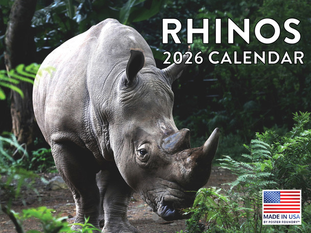 Rhino Calendar 2026 Rhinoceros Monthly Wall Calender 12 Month | American Made In The USA