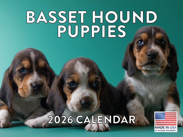 Basset Hound Puppy Calendar 2026 Wall 12 Month Monthly Puppies Basset Hounds Gifts For Basset Hound Lovers Women Men Mom Dad | American Made In The USA
