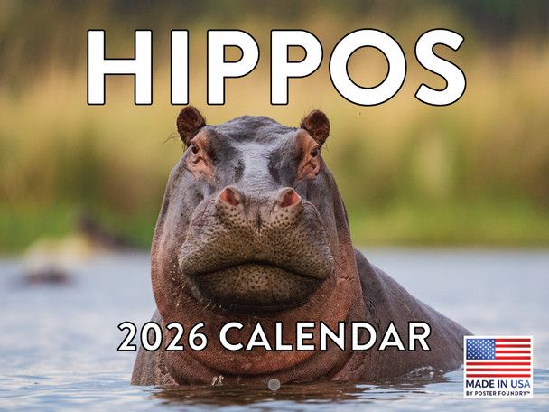 Hippo Calendar 2026 Hippopotamus Hippos Monthly Wall Calender 12 Month | American Made In The USA