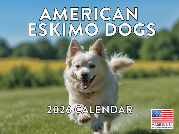 American Eskimo Dog Calendar 2026 Monthly Wall Calender 12 American Eskimo Dogs Gifts For Women Men Month | American Made In The USA