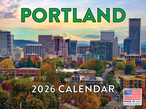 Portland Calendar 2026 Wall 12 Month Monthly OR Scenic Souvenirs Oregon Themed Gifts | American Made In The USA