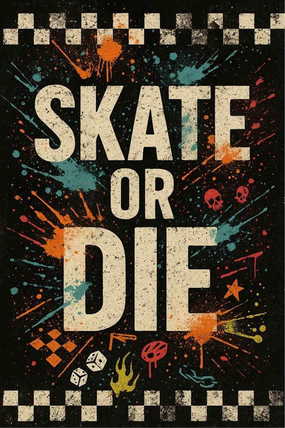 Skate Or Die Checkerboard Street Art Cool Wall Art Print Poster 24x36