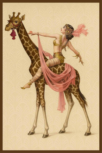Timeless Art Deco Glamour Whimsical Woman Giraffe Vintage Wall Art Print Poster 12x18