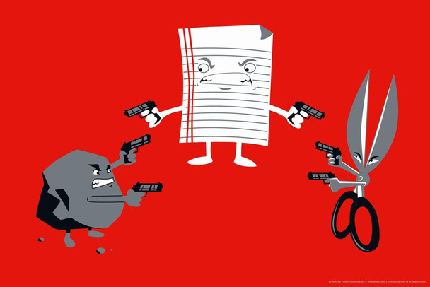 Mexican Standoff Rock Paper Scissors Humor Cool Wall Art Print Poster 24x16