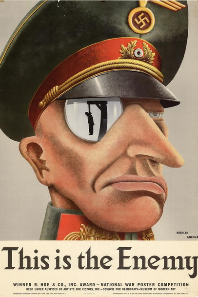 Laminated WPA War Propaganda This Is The Enemy Caricature German Soldier Poster - 12x18