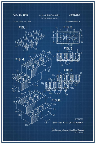 Toy Building Brick Official Patent Blueprint Poster 16x24