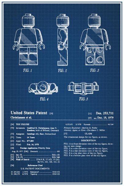 LEGO Minifigure 1979 Official Patent Blueprint Poster 24x36