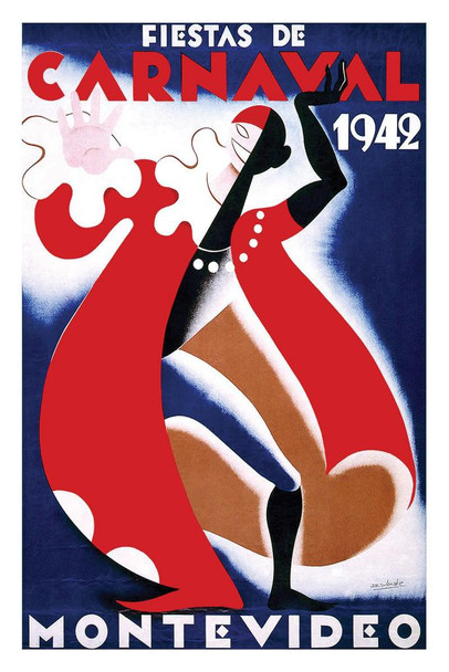 Fiestas De Carnaval Montevideo 1942 Vintage Illustration Travel Art Deco Vintage French Wall Art Nouveau French Advertising Vintage Poster Prints Cool Wall Art Print Poster 16x24