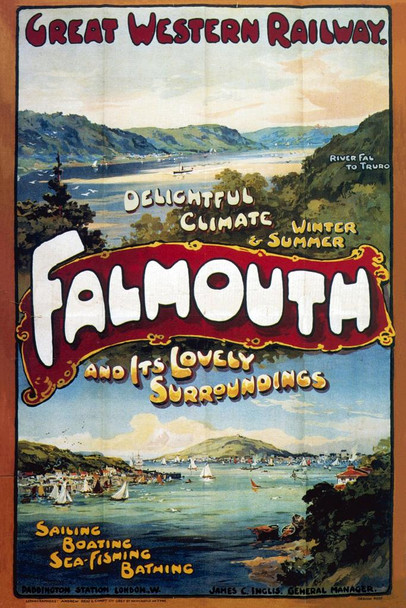 Great Western Railway Falmouth London England Vintage Travel Cool Wall Art Print Poster 16x24