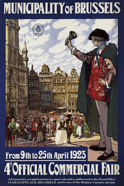 Municipality Brussels Belgium 1923 Vintage Illustration Travel Art Deco Vintage French Wall Art Nouveau French Advertising Vintage Poster Prints Cool Wall Art Print Poster 16x24