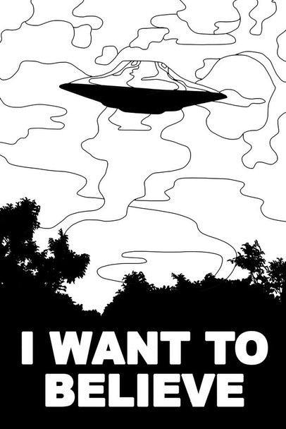 I Want To Believe UFO Alien Coloring Laminated Dry Erase Sign Poster For Adults Activity Color Your Own The Truth is Out There SciFi Poster 12x18