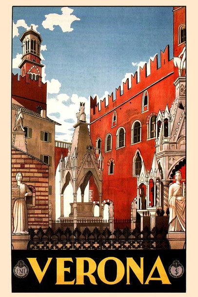 Verona Vintage Illustration Travel Art Deco Vintage French Wall Art Nouveau 1920 French Advertising Vintage Poster Prints Art Nouveau Decor Cool Wall Art Print Poster 16x24