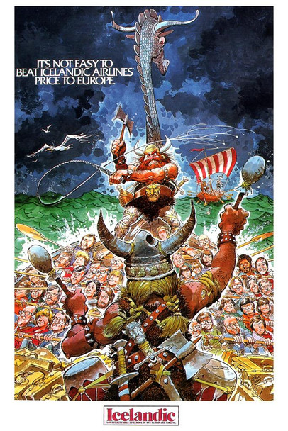 Icelandic Airlines Not Easy To Beat Price To Europe Funny Viking Promotional Vintage Ad Cool Wall Art Print Poster 16x24
