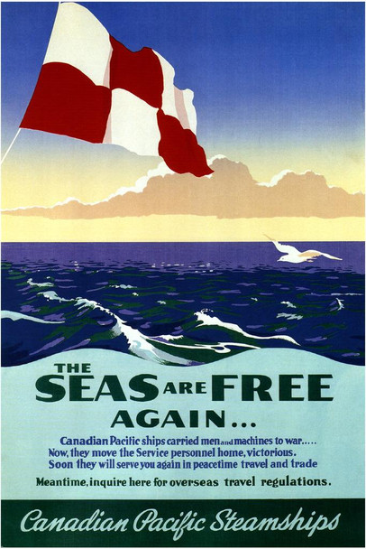 Canadian Pacific Steamship Seas Are Free Again Vintage Illustration Travel Art Deco Vintage French Wall Art Nouveau French Advertising Vintage Poster Prints Cool Wall Art Print Poster 16x24