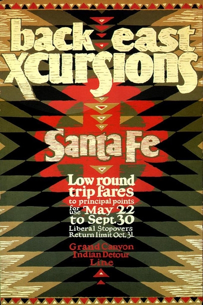 Back East Excursions Santa Fe New Mexico Grand Canyon National Parks Vintage Illustration Travel Cool Wall Art Print Poster 16x24