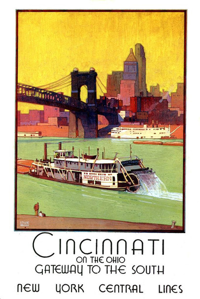 Cincinnati Ohio New York Central Lines Train Railroad Vintage Illustration Travel Cool Wall Art Print Poster 16x24