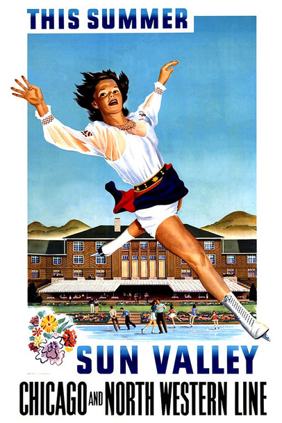 Chicago Illinois Sun Valley Vacation North Western Line Train Railroad Vintage Illustration Travel Cool Wall Art Print Poster 16x24